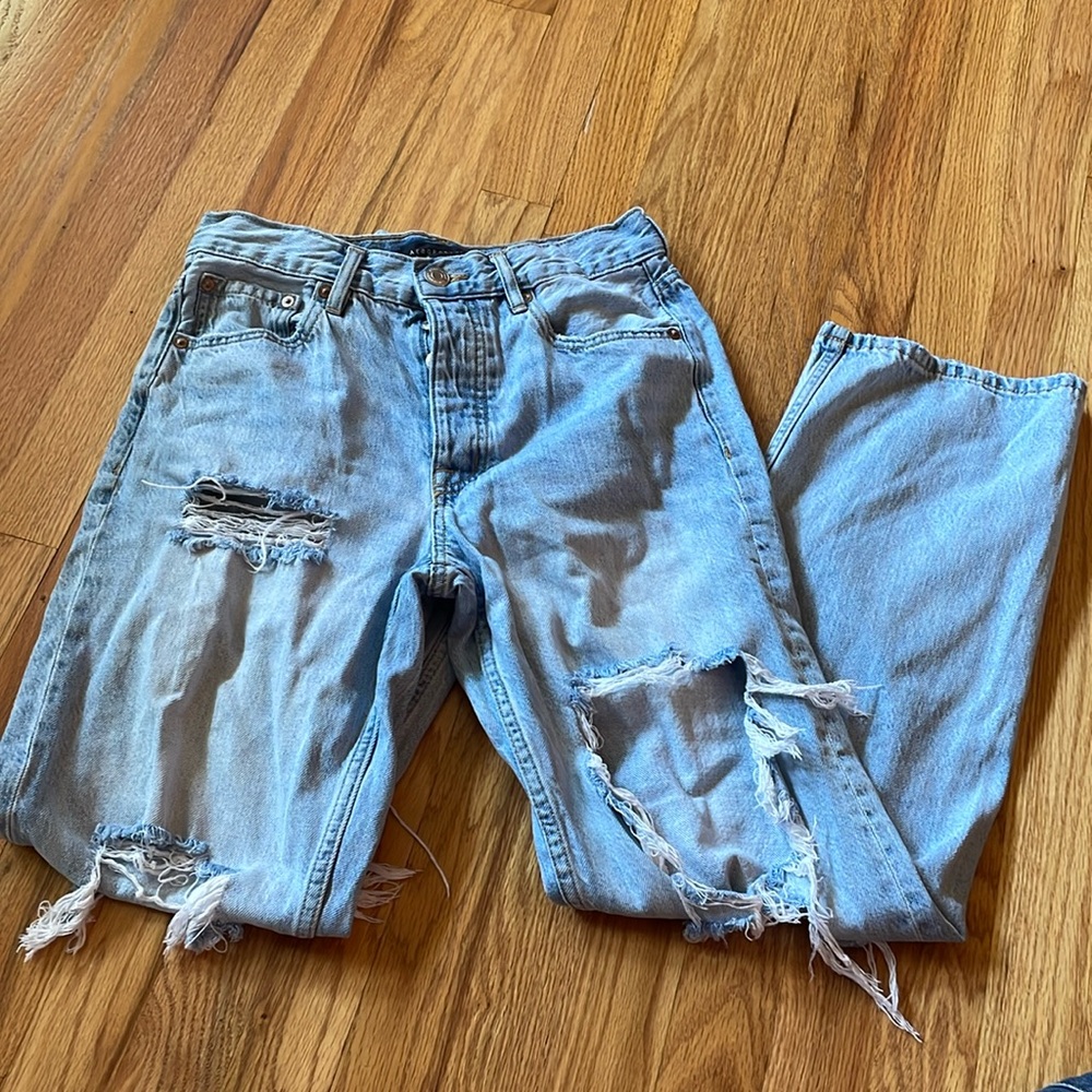 Aeropostale High Rise Distressed Jeans - Light Blue